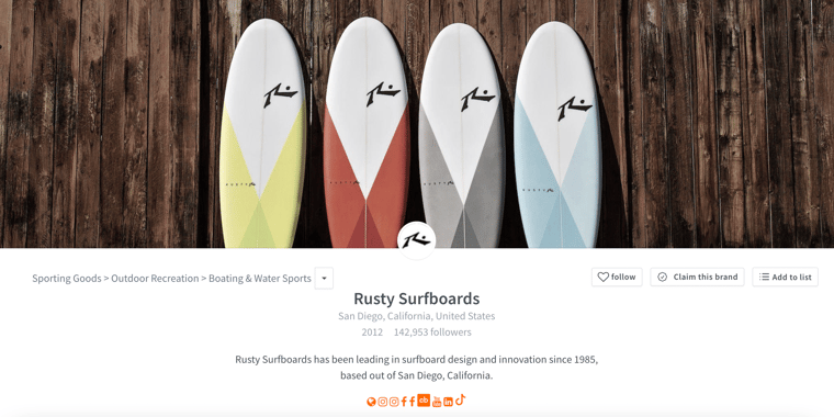 Fastest growing surf brands - rusty surfboards